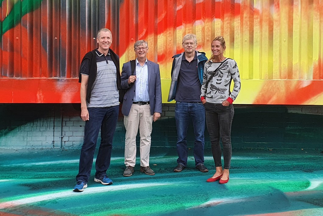 The researchers who want to better understand light-controlled biological switches and develop new tools for research (from left to right): Rob Lucas, Gebhard Schertler, Peter Hegemann, and Sonja Kleinlogel