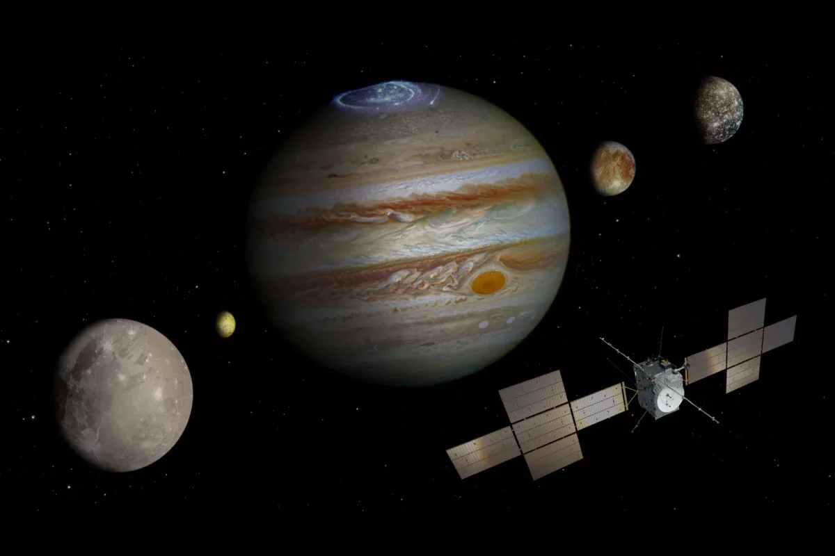 Mit der JUICE-Mission der europäischen Raumfahrtorganisation ESA soll der Planet Jupiter und seine Monde erforscht werden. Das PSI beteiligt sich daran.
