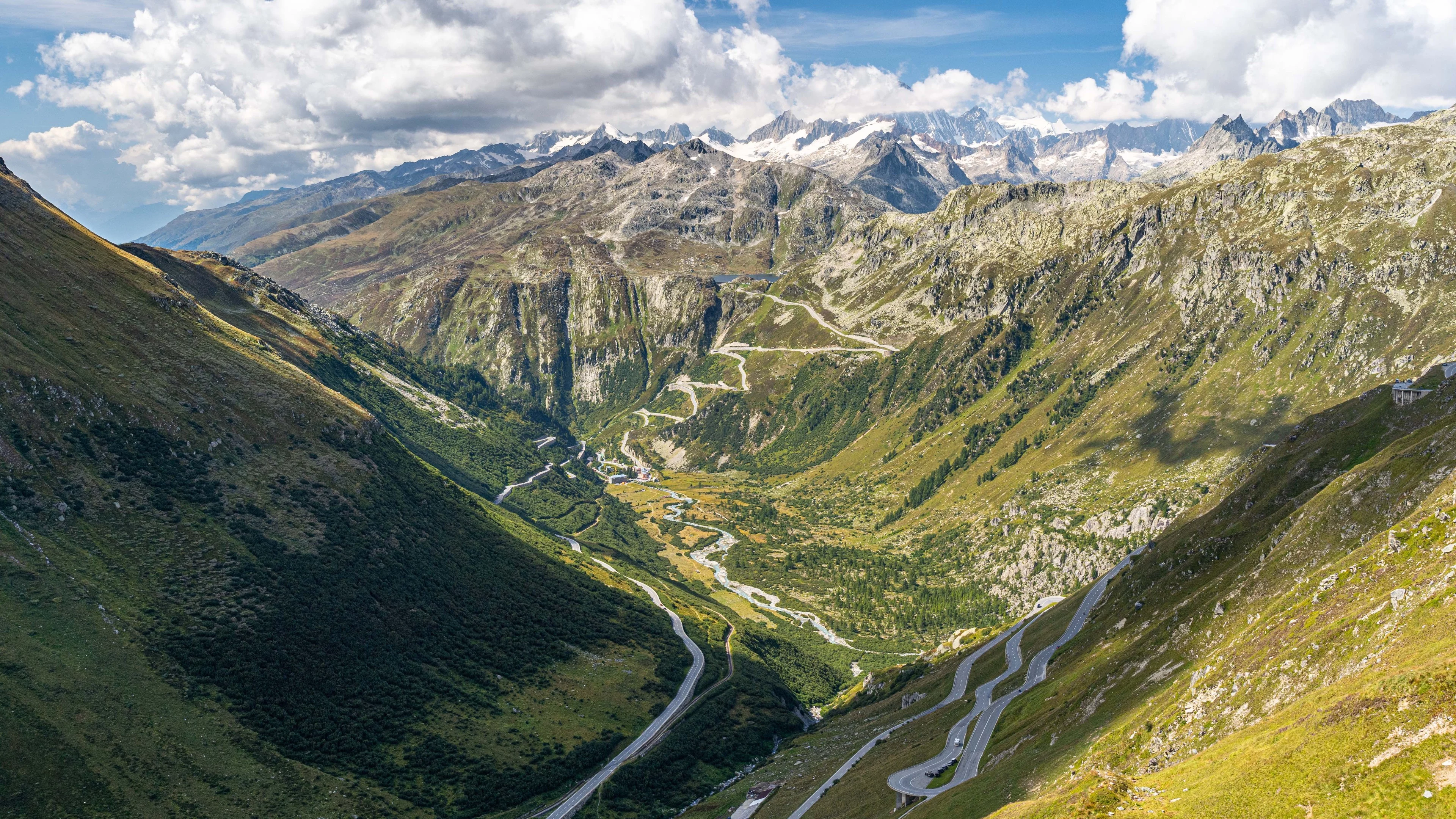Aerial view of the Furka Pass in Switzerland