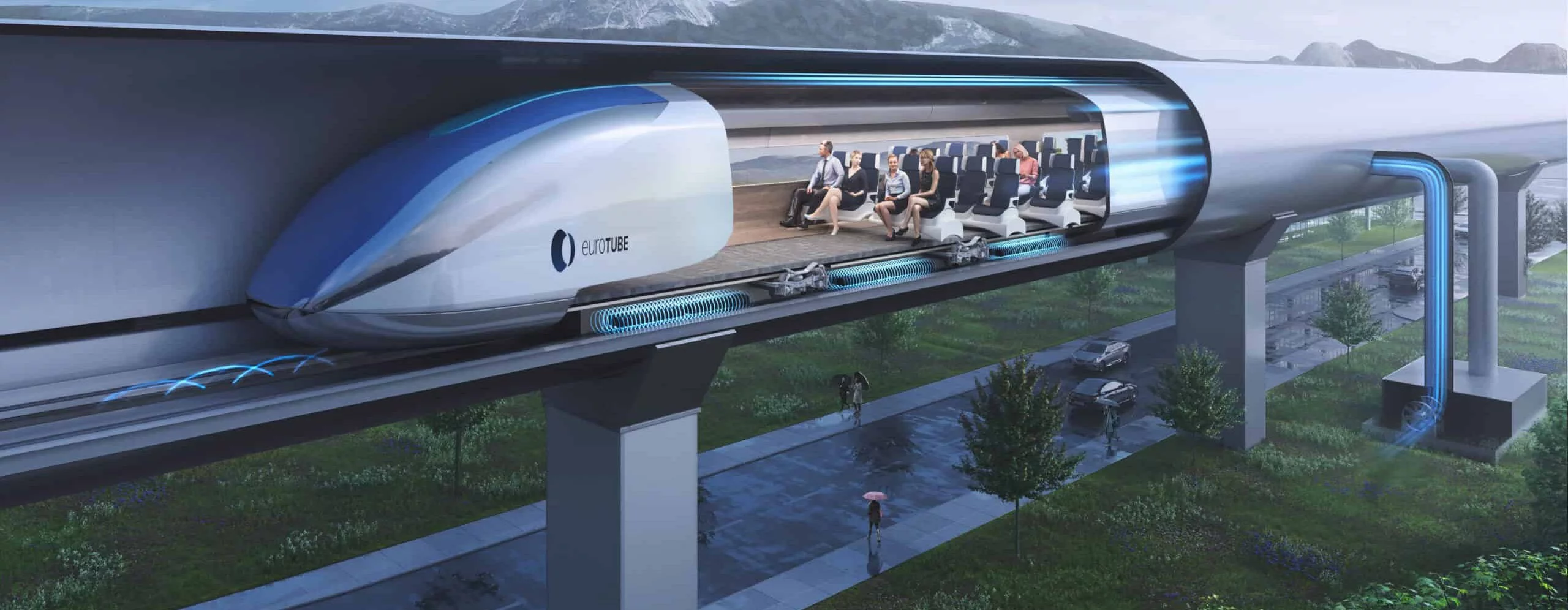 Visualisierung eines möglichen zukünftigen Hyperloop-Systems. © EuroTube