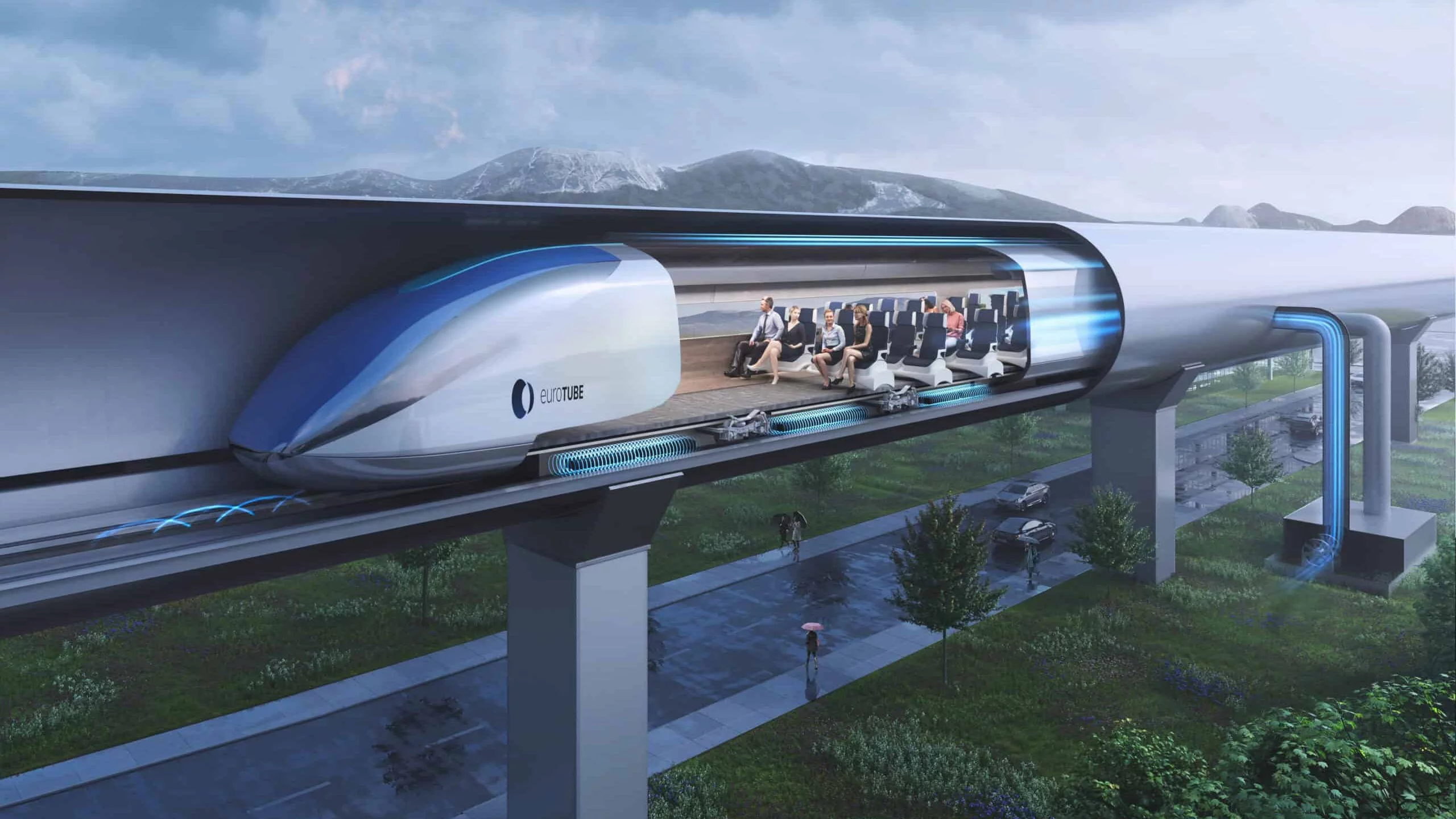 Visualisation of a potential future hyperloop system. © EuroTube