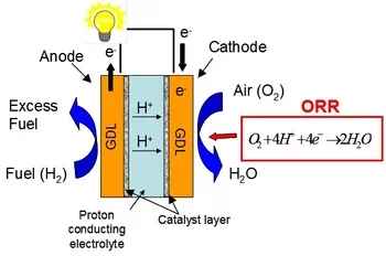 Working principle of a polymer electrolyte fuel cell