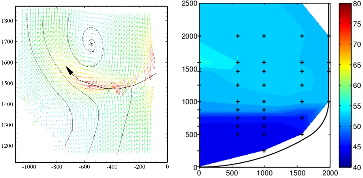 Velocity field and temperature maps in a water pool under steam venting conditions