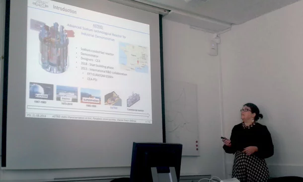 FAST in August 2014 (PSI Villigen). Anne-Laurene Panadero defends her MS thesis 'Static neutronic, thermal-hydraulic and fuel performance analysis of the ASTRID Sodium-cooled Fast Reactor core'.
