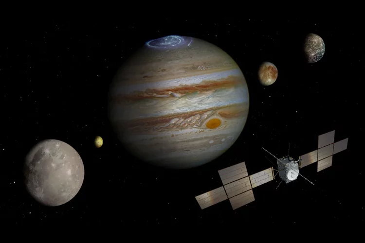 Künstlerische Darstellung der Juice-Mission zur Erforschung des Jupitersystems